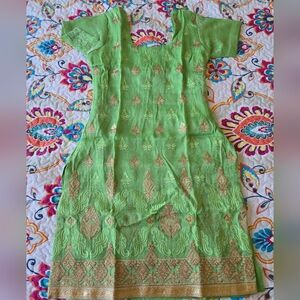 3 piece indian punjabi bollywood patiala salwar suit, with threadwork embroidery